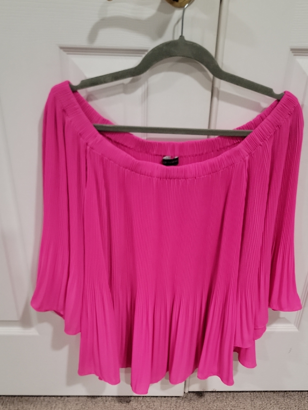 Vince Camuto Bright Pink Pleated Off-Shoulder Tunic